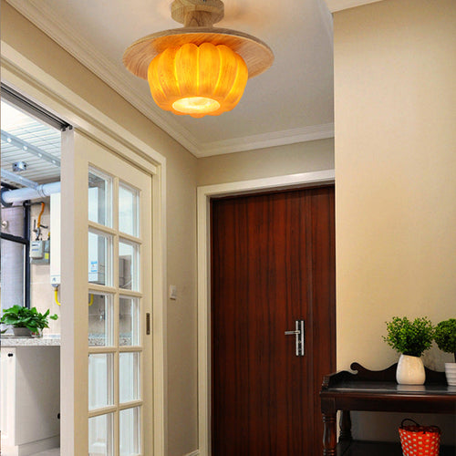Contemporary Creative Resin Pumpkin Pe Shade 1-light Semi-flush Mount Ceiling Light for Living Room