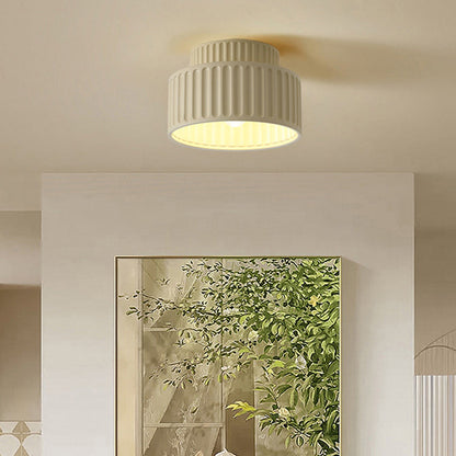 Contemporary Scandinavian Fluted Resin Cylinder Shade Iron 1-light Semi-flush Mount Ceiling Light for Living Room