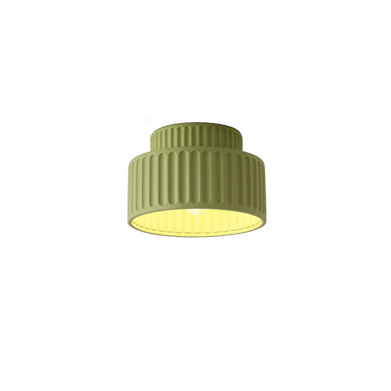 Contemporary Scandinavian Fluted Resin Cylinder Shade Iron 1-light Semi-flush Mount Ceiling Light for Living Room