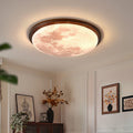 Contemporary Nordic Wood Acrylic Round Moon Shade LED Flush Mount Ceiling Light For Hallway