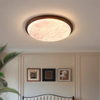 Contemporary Nordic Wood Acrylic Round Moon Shade LED Flush Mount Ceiling Light For Hallway