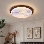 Contemporary Nordic Wood Acrylic Round Moon Shade LED Flush Mount Ceiling Light For Hallway