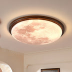 Contemporary Nordic Wood Acrylic Round Moon Shade LED Flush Mount Ceiling Light For Hallway