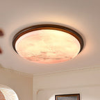 Contemporary Nordic Wood Acrylic Round Moon Shade LED Flush Mount Ceiling Light For Hallway