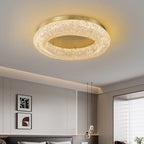 Contemporary Luxury Gold Leaf Resin Finish Copper Ring LED Flush Mount Ceiling Light For Living Room