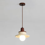 Modern Transitional Solid Wood Semicircle Carving Resin Shade 1-Light Pendant Light For Living Room