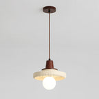 Modern Transitional Solid Wood Semicircle Carving Resin Shade 1-Light Pendant Light For Living Room