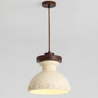 Modern Transitional Solid Wood Semicircle Carving Resin Shade 1-Light Pendant Light For Living Room