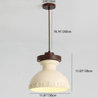Modern Transitional Solid Wood Semicircle Carving Resin Shade 1-Light Pendant Light For Living Room