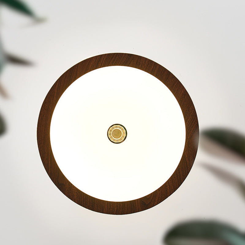 Traditional French Iron Faux Woodgrain Acrylic Crown Shade LED Semi-flush Mount Ceiling Light for Living Room