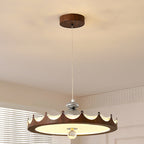 Traditional French Iron Faux Woodgrain Acrylic Crown Shade LED Pendant Light For Living Room