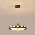 Traditional French Iron Faux Woodgrain Acrylic Crown Shade LED Pendant Light For Living Room