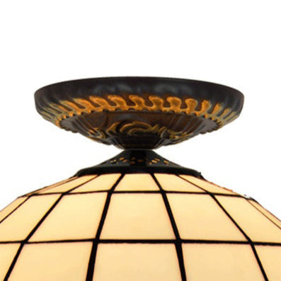 Traditional Tiffany Stained Glass Dome Shade 1-light Semi-flush Mount Ceiling Light for Living Room
