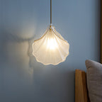Traditional French Pearl Decorative Frosted Glass Shell Shade Hardware 1-Light Pendant Light For Living Room