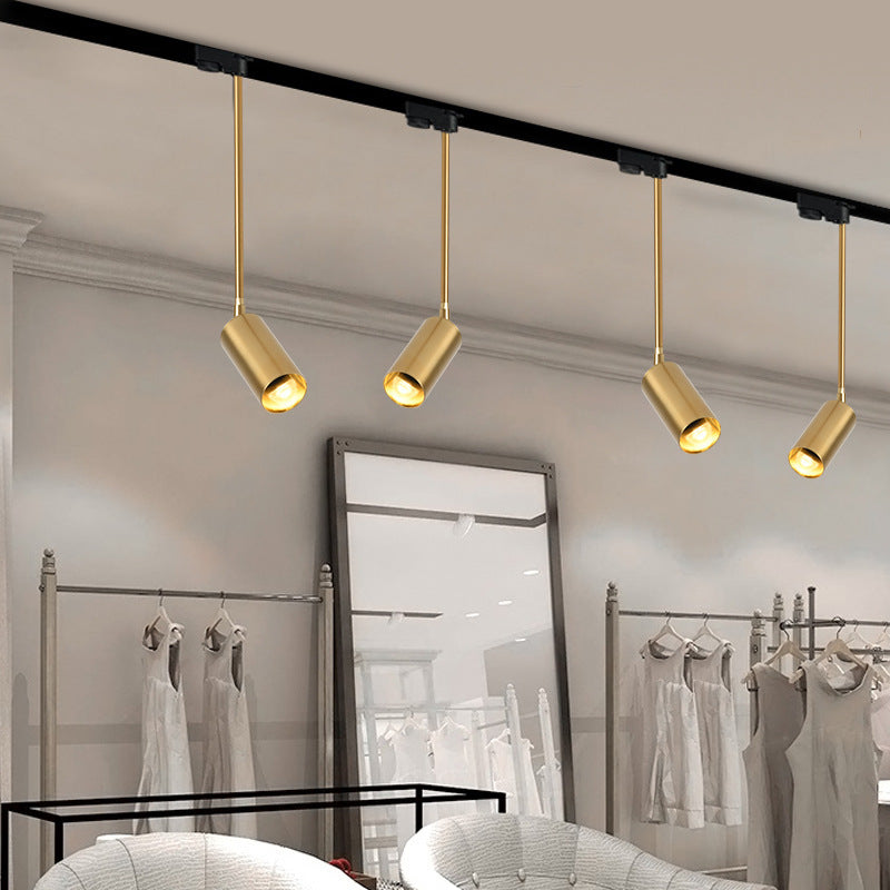 Modern Minimalist Iron Cylinder Shade Long Rod LED Pendant Light Spotlight For Living Room