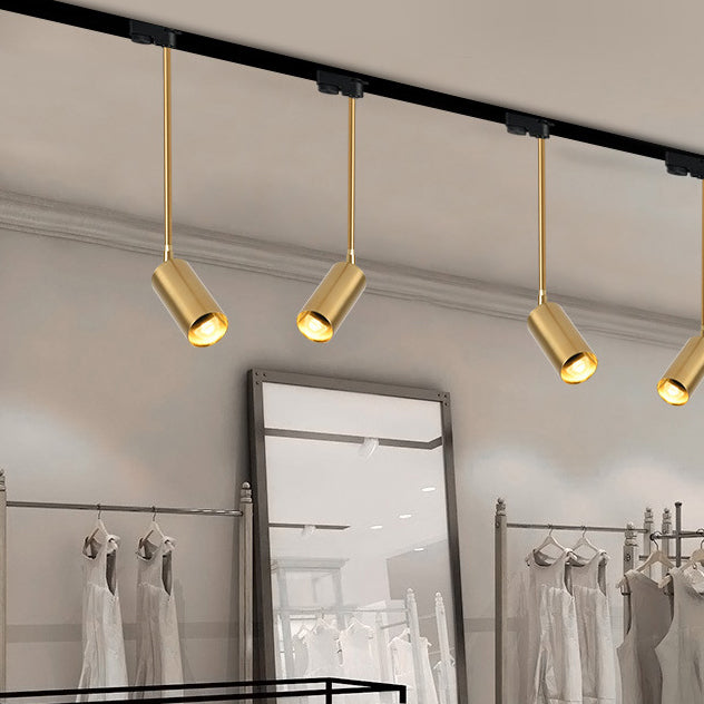 Modern Minimalist Iron Cylinder Shade Long Rod LED Pendant Light Spotlight For Living Room
