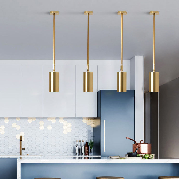 Modern Minimalist Iron Cylinder Shade Long Rod LED Pendant Light Spotlight For Living Room