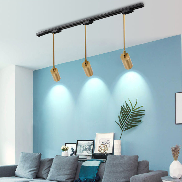 Modern Minimalist Iron Cylinder Shade Long Rod LED Pendant Light Spotlight For Living Room