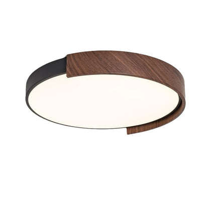 Traditional Japanese Iron Faux Woodgrain PVC Round Shade LED Flush Mount Ceiling Light For Living Room