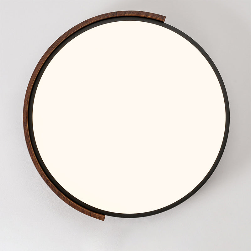 Traditional Japanese Iron Faux Woodgrain PVC Round Shade LED Flush Mount Ceiling Light For Living Room
