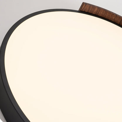 Traditional Japanese Iron Faux Woodgrain PVC Round Shade LED Flush Mount Ceiling Light For Living Room