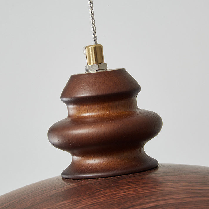 Traditional Vintage Iron Faux Woodgrain Acrylic Round LED Pendant Light For Living Room