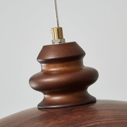 Traditional Vintage Iron Faux Woodgrain Acrylic Round LED Pendant Light For Living Room