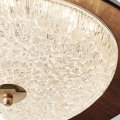 Traditional Vintage Iron Faux Woodgrain Acrylic Round LED Pendant Light For Living Room