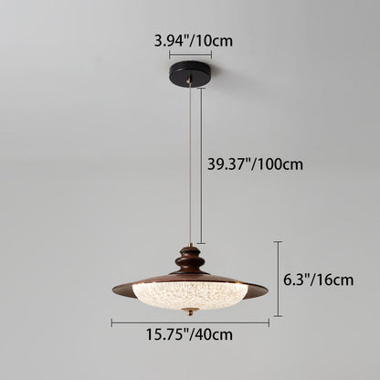 Traditional Vintage Iron Faux Woodgrain Acrylic Round LED Pendant Light For Living Room