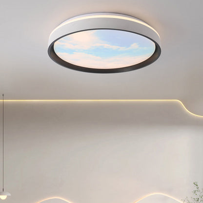 Contemporary Nordic Iron Blue Sky & Cloud Pattern Acrylic Round Shade LED Flush Mount Ceiling Light For Living Room