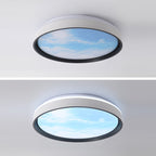 Contemporary Nordic Iron Blue Sky & Cloud Pattern Acrylic Round Shade LED Flush Mount Ceiling Light For Living Room