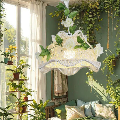Modern Art Deco Iron Rattan Weaving Floral Shade Leaves Decoration 1-Light Pendant Light For Living Room