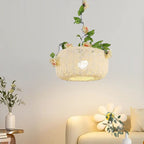 Modern Art Deco Iron Rattan Weaving Floral Shade Leaves Decoration 1-Light Pendant Light For Living Room