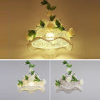 Modern Art Deco Iron Rattan Weaving Floral Shade Leaves Decoration 1-Light Pendant Light For Living Room
