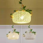 Modern Art Deco Iron Rattan Weaving Floral Shade Leaves Decoration 1-Light Pendant Light For Living Room