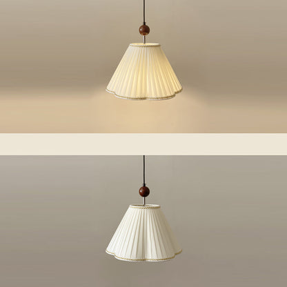 Traditional French Solid Wood Pleated Fabric Corrugated Shade 1-Light Pendant Light For Living Room