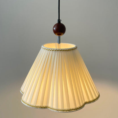 Traditional French Solid Wood Pleated Fabric Corrugated Shade 1-Light Pendant Light For Living Room