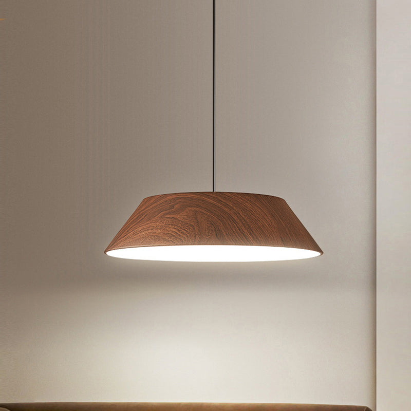 Traditional Japanese Iron Faux Woodgrain Round Shade LED Pendant Light For Living Room
