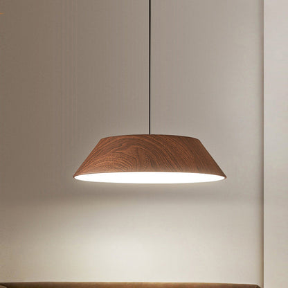 Traditional Japanese Iron Faux Woodgrain Round Shade LED Pendant Light For Living Room