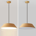 Traditional Japanese Iron Faux Woodgrain Round Shade LED Pendant Light For Living Room