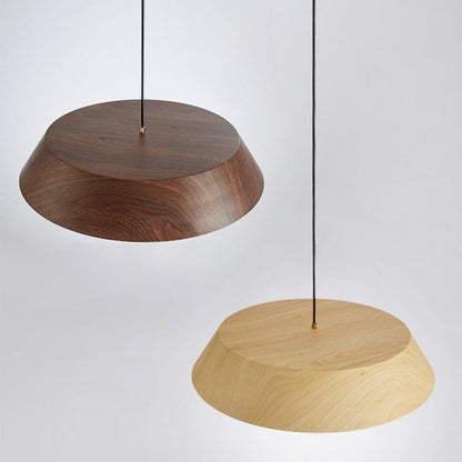Traditional Japanese Iron Faux Woodgrain Round Shade LED Pendant Light For Living Room
