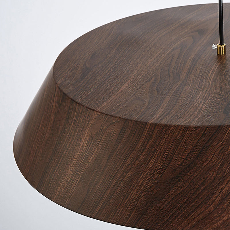 Traditional Japanese Iron Faux Woodgrain Round Shade LED Pendant Light For Living Room