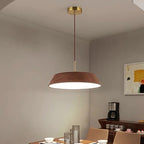 Traditional Japanese Iron Faux Woodgrain Round Shade LED Pendant Light For Living Room