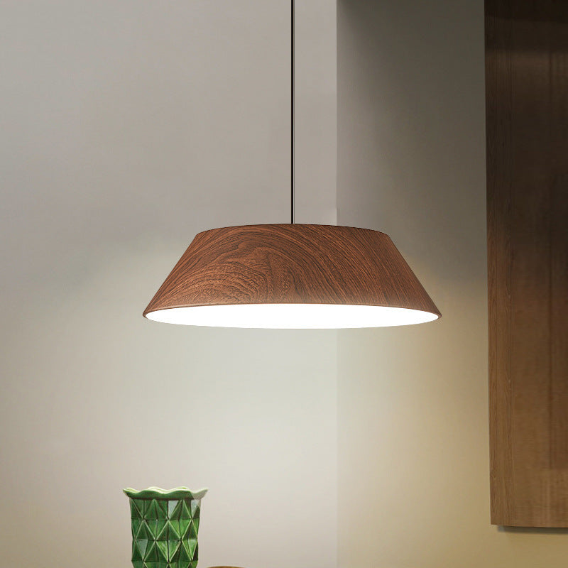 Traditional Japanese Iron Faux Woodgrain Round Shade LED Pendant Light For Living Room