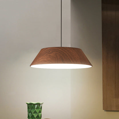 Traditional Japanese Iron Faux Woodgrain Round Shade LED Pendant Light For Living Room