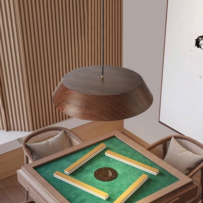 Traditional Japanese Iron Faux Woodgrain Round Shade LED Pendant Light For Living Room