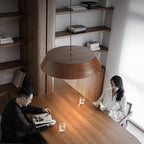 Traditional Japanese Iron Faux Woodgrain Round Shade LED Pendant Light For Living Room