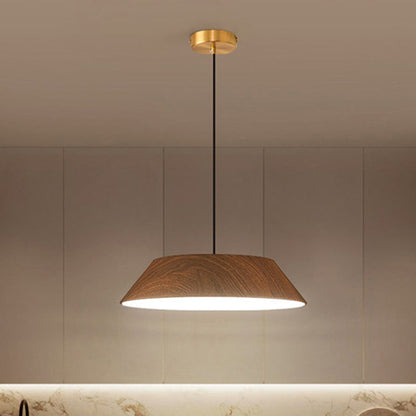 Traditional Japanese Iron Faux Woodgrain Round Shade LED Pendant Light For Living Room