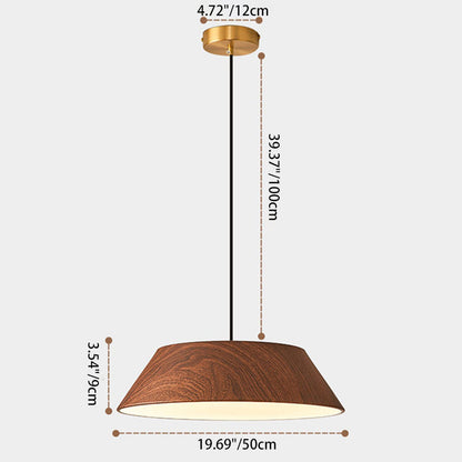 Traditional Japanese Iron Faux Woodgrain Round Shade LED Pendant Light For Living Room