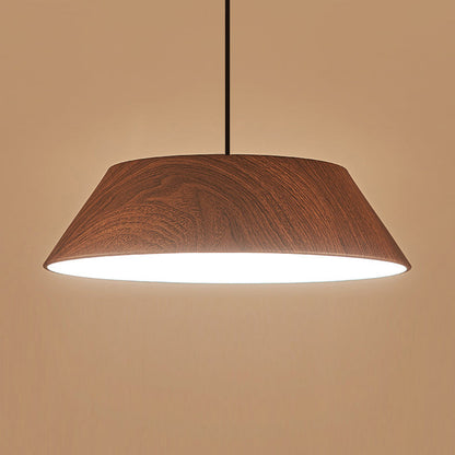Traditional Japanese Iron Faux Woodgrain Round Shade LED Pendant Light For Living Room